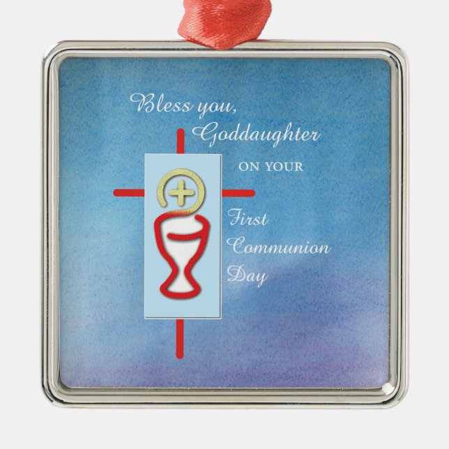 Ornamento De Metal Godfilha, Primeira Comunhão Sagrada, Turquesa (Frente)