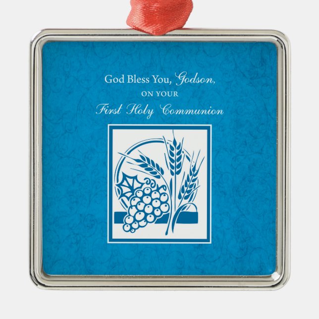 Ornamento De Metal Godson First Communion, Trigo, Uva Azul (Frente)