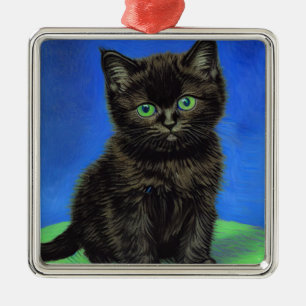 Ornamento De Metal Gogh Style Black Kitten