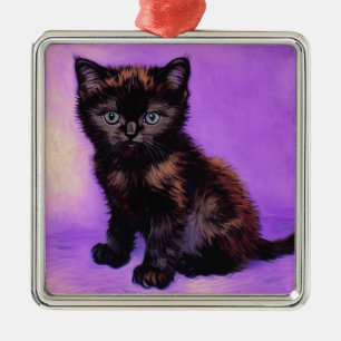 Ornamento De Metal Gogh Style Purple Cat