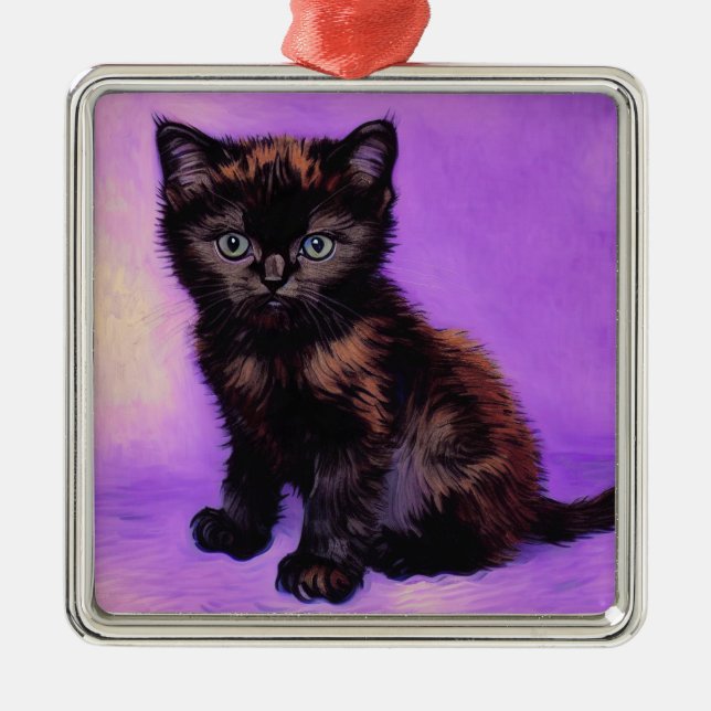Ornamento De Metal Gogh Style Purple Cat (Frente)