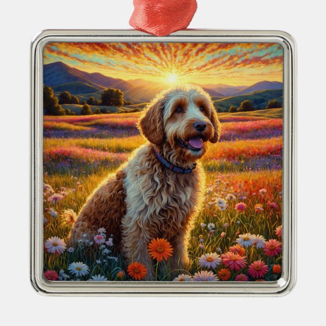 Ornamento De Metal Golden Doodle dog (Frente)