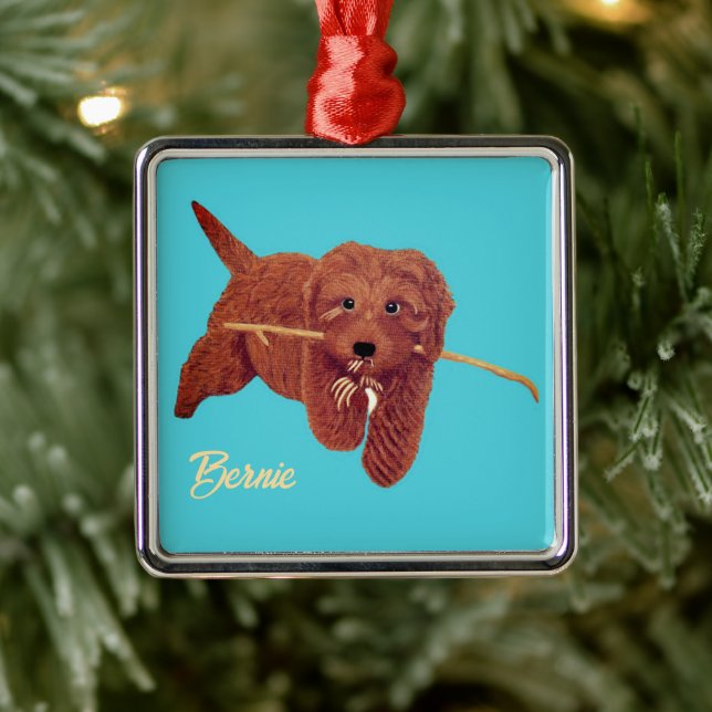 Ornamento De Metal Golden Doodle Turquesa (Árvore)