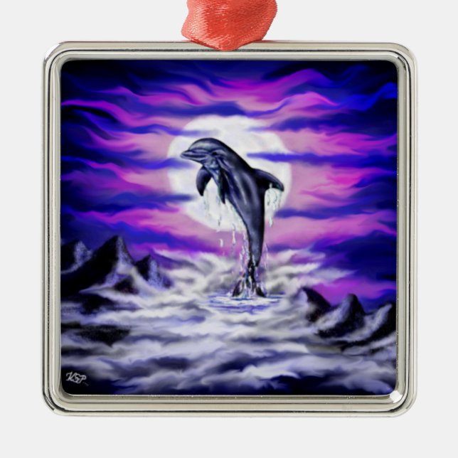 Ornamento De Metal Golfinho de Lua (Frente)