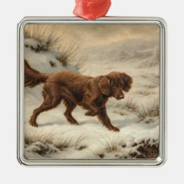 Ornamento De Metal Gordon Setter Dog em uma paisagem de inverno de ne
