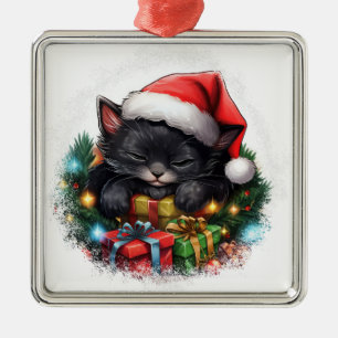 ORNAMENTO DE METAL GORDURA DE NATAL HOLIDAY KITTEN NEGRO