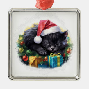 ORNAMENTO DE METAL GORDURA DE NATAL HOLIDAY KITTEN NEGRO