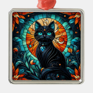 Ornamento De Metal Gráfico de Vidro Arrefecido de Gato Negro