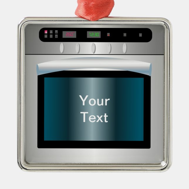 Ornamento De Metal Gráfico do forno com texto personalizado (Frente)