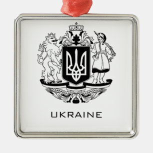 Ornamento De Metal Grande Brasão de Armas da Ucrânia Arte Monocromáti