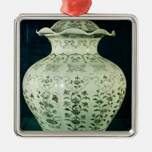 Ornamento De Metal Grande vaso de "Kuoan" decorado com flores azuis