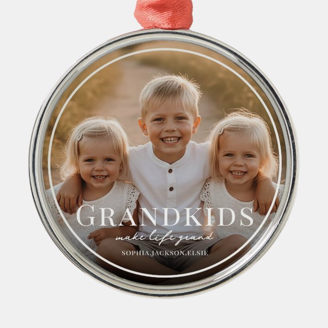 Ornamento De Metal Grandkids Make Life Grand Grandparent 2 Photo   (Frente)
