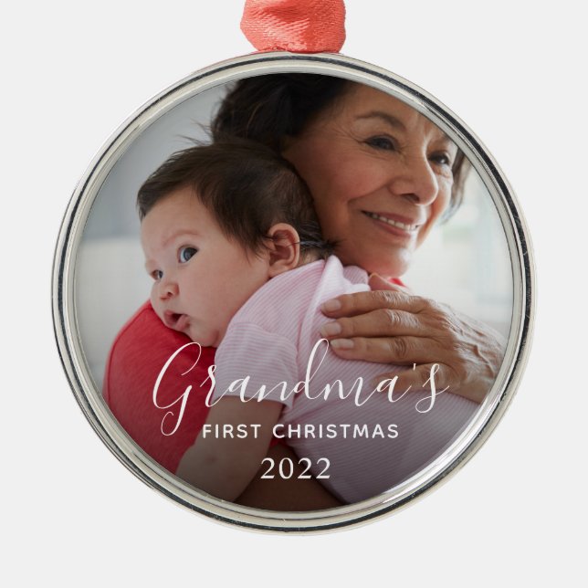 Ornamento De Metal Grandma's First Christmas (Frente)