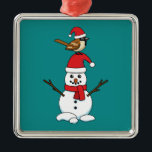 Ornamento De Metal Grátis Sparrow em Snowman<br><div class="desc">Uma ilustração de um pardal kawaii fofo e adorável em um boneco de neve com uma tampa vermelha e um cachecol vermelho. Além de ver a bela queda de neve durante o inverno, fazer boneco de neve é um dos melhores momentos e se relacionando com crianças. Há muita diversão durante...</div>