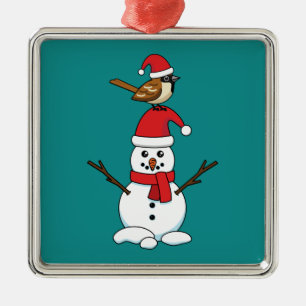 Ornamento De Metal Grátis Sparrow em Snowman