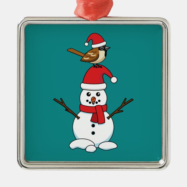 Ornamento De Metal Grátis Sparrow em Snowman (Frente)
