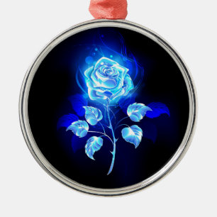 Ornamento De Metal Gravação de Rosa Azul