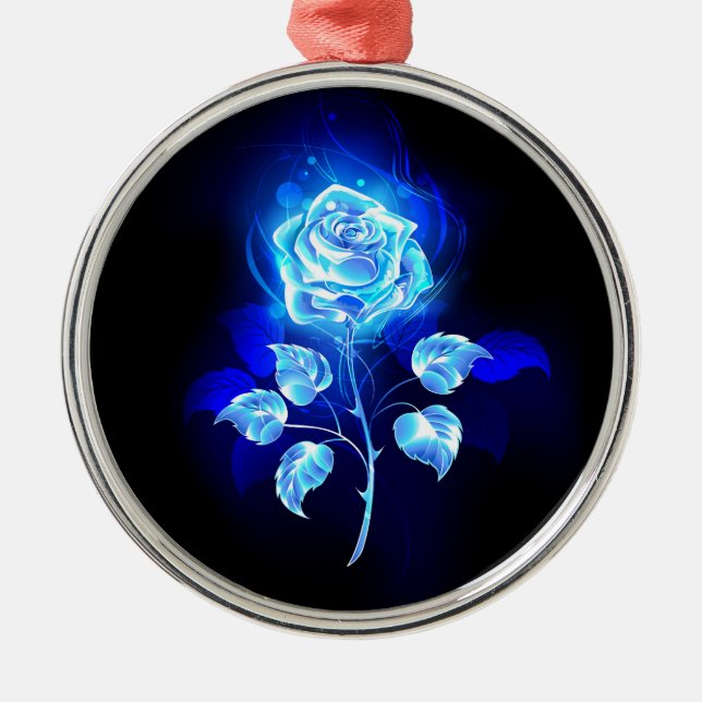 Ornamento De Metal Gravação de Rosa Azul (Frente)