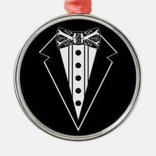 Ornamento De Metal Gravata Borboleta Preta e Branca com Smoking