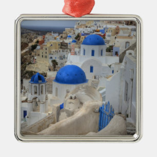 Ornamento De Metal Grécia, Santorini. Torre sineira e cúpulas azuis d