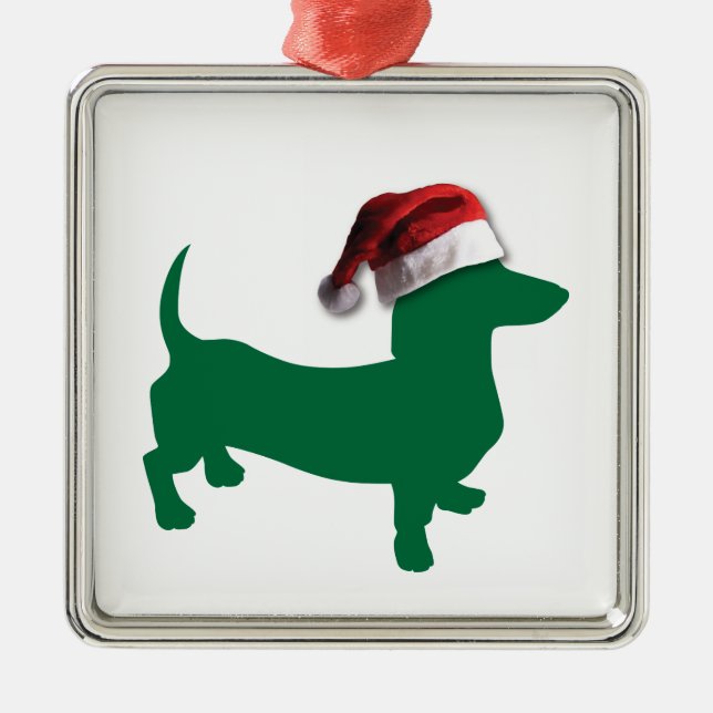 Ornamento De Metal Green Dachshund Natal (Frente)