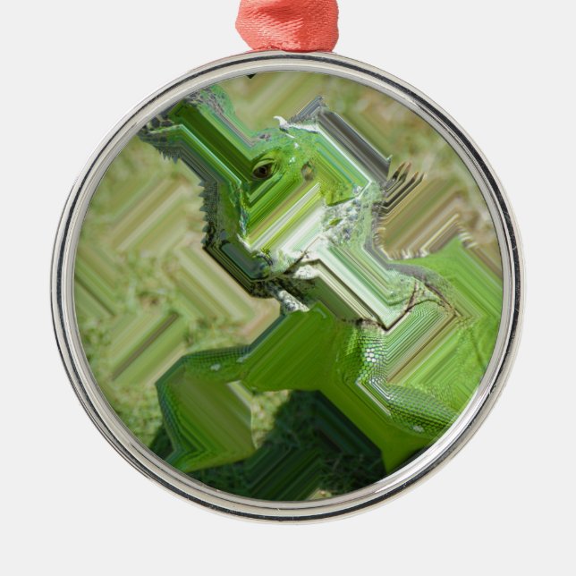 Ornamento De Metal Green Iguana (Frente)