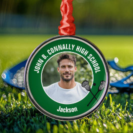 Ornamento De Metal Green Lacrosse Player Photo High School Christmas