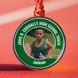 Ornamento De Metal Green Track & Field Photo High School Christmas