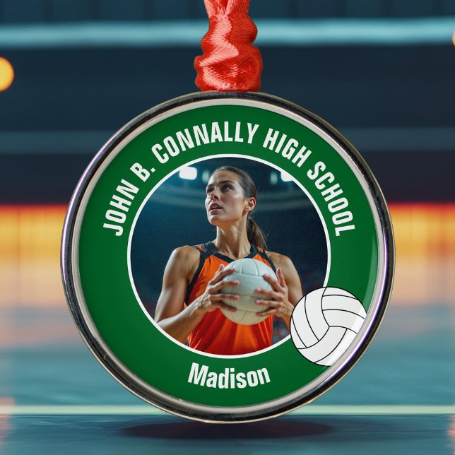 Ornamento De Metal Green Volleyball Player Photo Christmas Gift (Criador carregado)