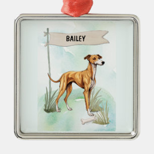 Ornamento De Metal Greyhound Aquarela Personalizar Cachorro