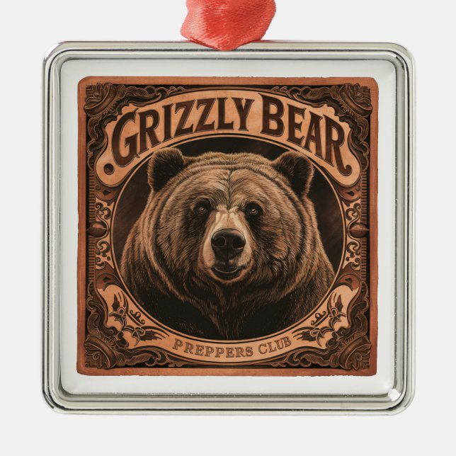 Ornamento De Metal Grizzly Bear Preppers Club (Frente)