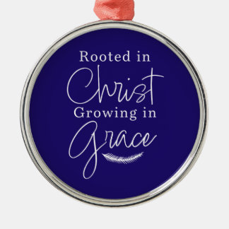 Ornamento De Metal Growing in Grace Blue and White Round Christmas