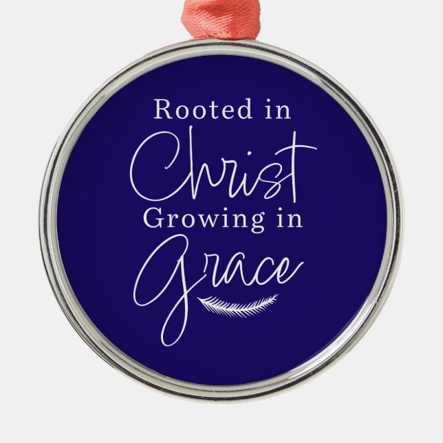 Ornamento De Metal Growing in Grace Blue and White Round Christmas (Frente)