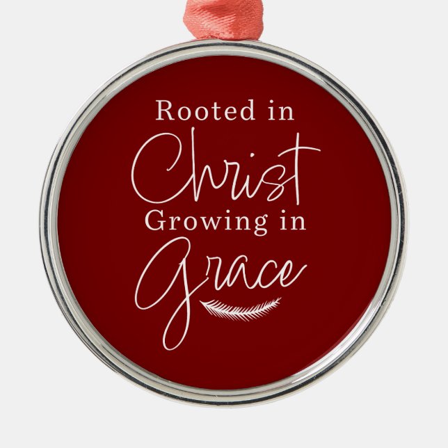 Ornamento De Metal Growing in Grace Red and White Round Christmas (Frente)