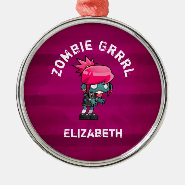 Ornamento De Metal Grrl De Zombie De Pedra Bela Personalizado (Frente)
