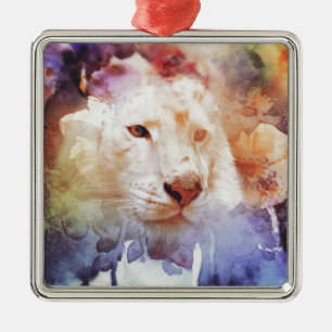 Ornamento De Metal Grunge branco do tigre