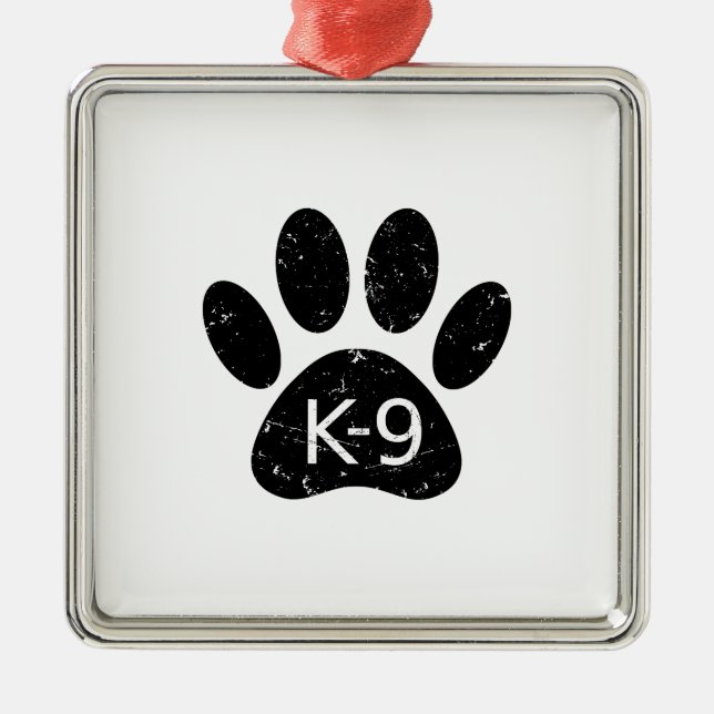 Ornamento De Metal Grunge Cachorro Distante Pata K-9 (Frente)