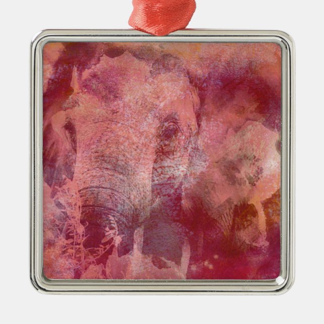 Ornamento De Metal Grunge de Elefante Rosa (Frente)