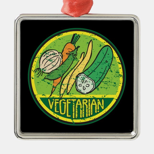 Ornamento De Metal Grunge do vegetariano (Frente)