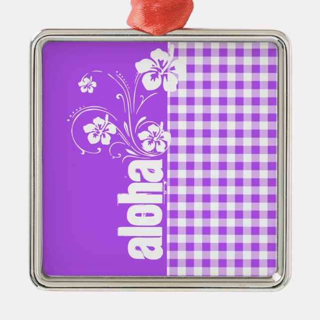 Ornamento De Metal Guingão Checkered roxo; Aloha (Frente)