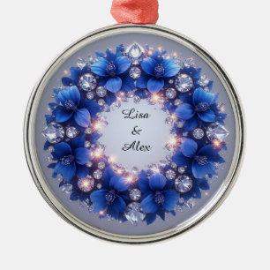 Ornamento De Metal Guirlanda Floral Azul Elegante Romântica Natureza