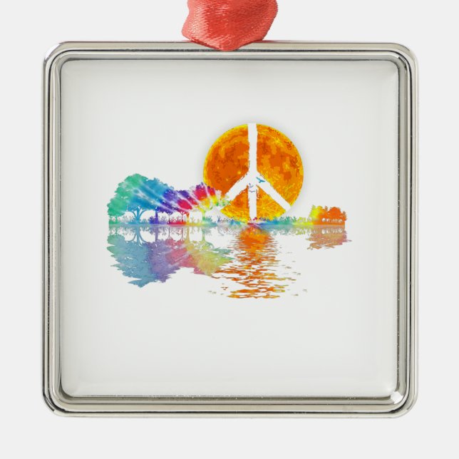 Ornamento De Metal Guitar-lago Shadow Peace Love Guitar Hippie (Frente)