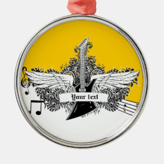 Ornamento De Metal Guitarra amarela preta com asas
