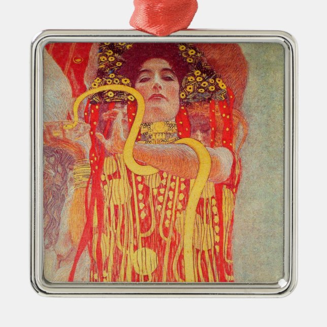 Ornamento De Metal Gustav Klimt Red Woman Dourada pintura Cobra (Frente)