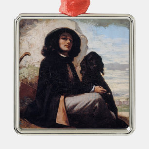 Ornamento De Metal Gustave Courbet - Autorretrato com um Cão Preto