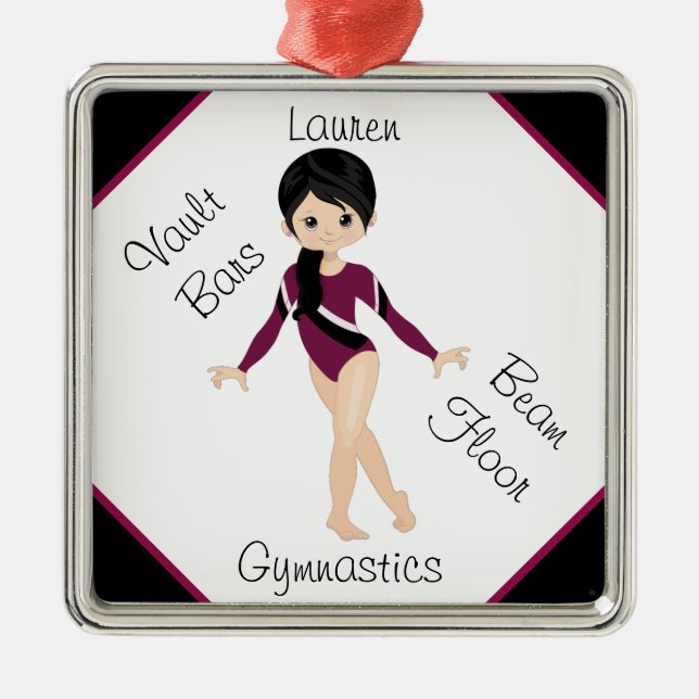 Ornamento De Metal Gymnastics Black Hair, Brown Eyes, Burgundy Leo (Frente)