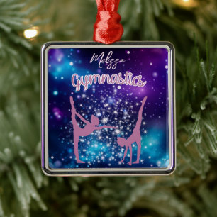 Ornamento De Metal Gymnastics Galaxy Purple Turquoise Personalizada