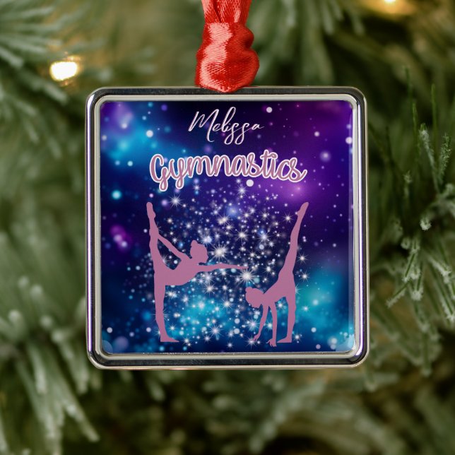 Ornamento De Metal Gymnastics Galaxy Purple Turquoise Personalizada (Árvore)