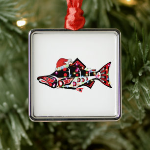 Ornamento De Metal Haida Salmon Spirit Animal Com Luzes De Natal