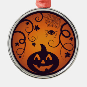 Ornamento De Metal Halloween Jack ou lanterna abóbora face e aranha